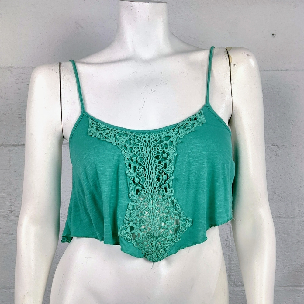 Charlotte Russe Y2K Teal Lace Detail Crop Top
